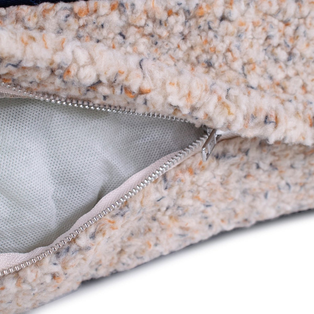 Shinola Brand Stripe Napper Pillow Berber Dog Bed Oatmeal